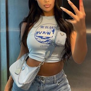 Mocha New Wave Printed Rib Ruched Vest Blue